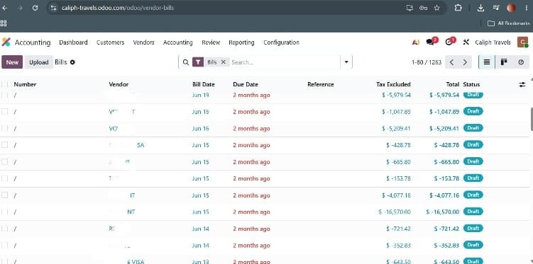 Vendor bills managed in Odoo ERP