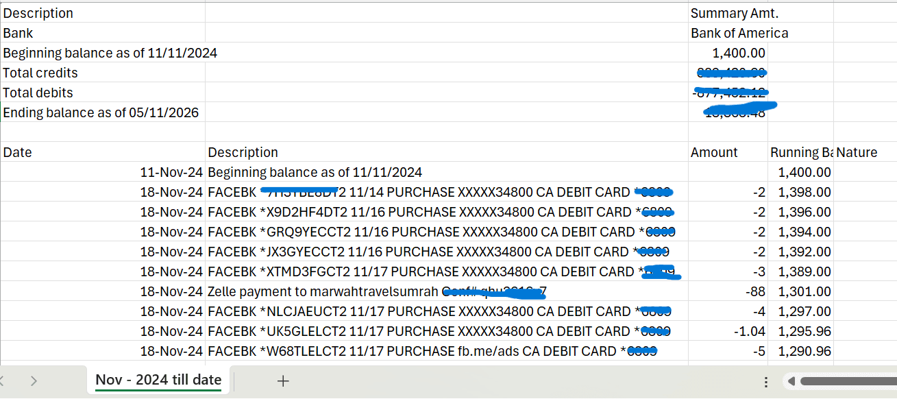 Detailed bank reconciliation working paper