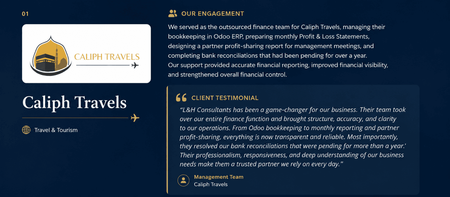 Caliph Travels client engagement and testimonial