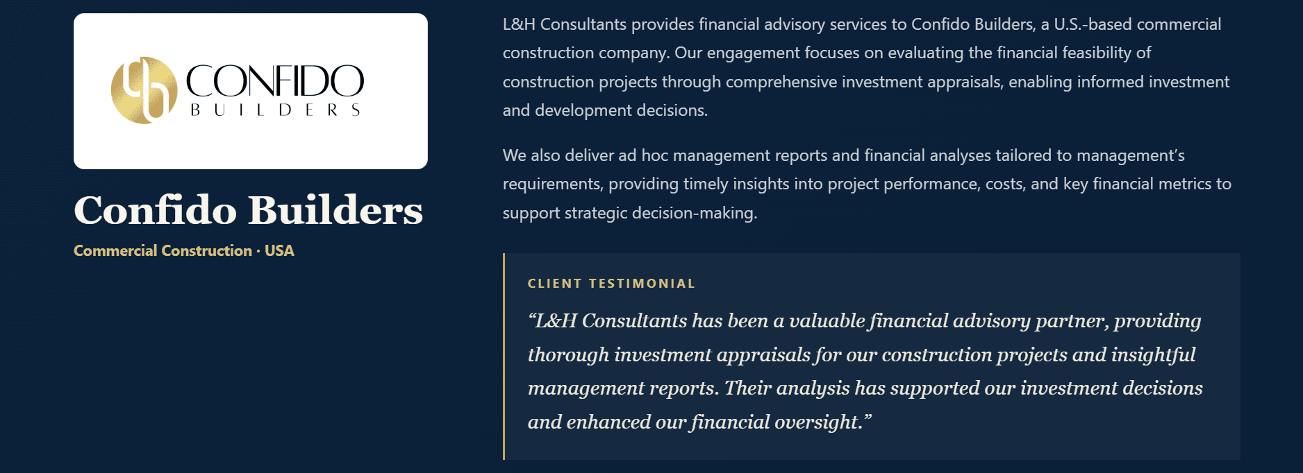 Confido Builders client engagement and testimonial